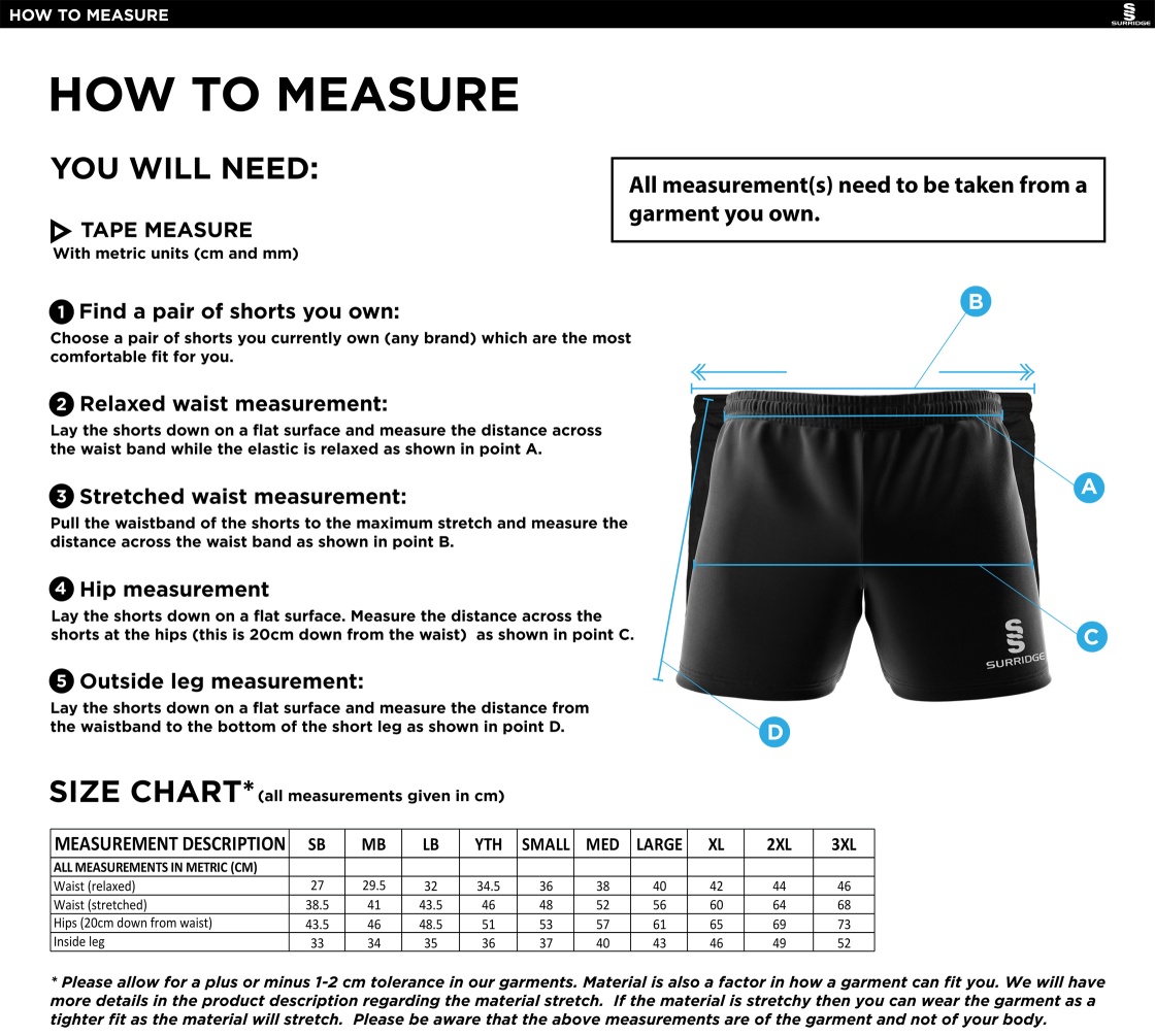 Players - Performance Gym Short - Unisex Fit - Size Guide