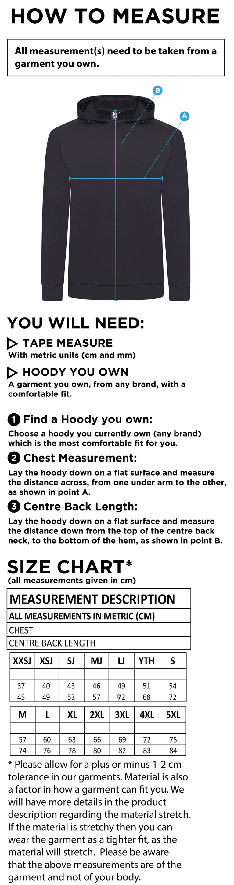 Staff - Active Hoody - Unisex Fit - Size Guide
