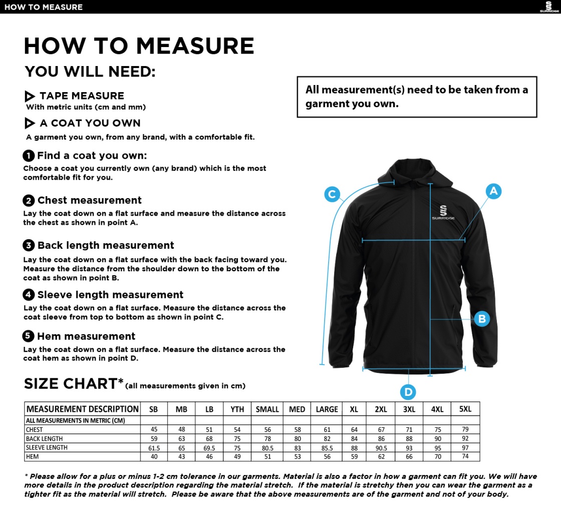 Staff - Dual Full Zip Training Jacket - Unisex Fit - Size Guide