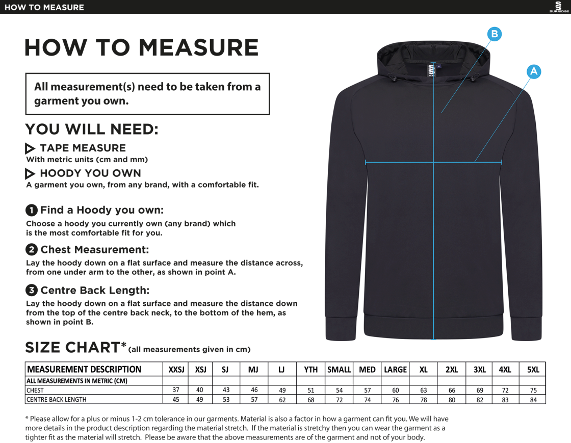 Staff - Active Hoody - Unisex Fit - Size Guide