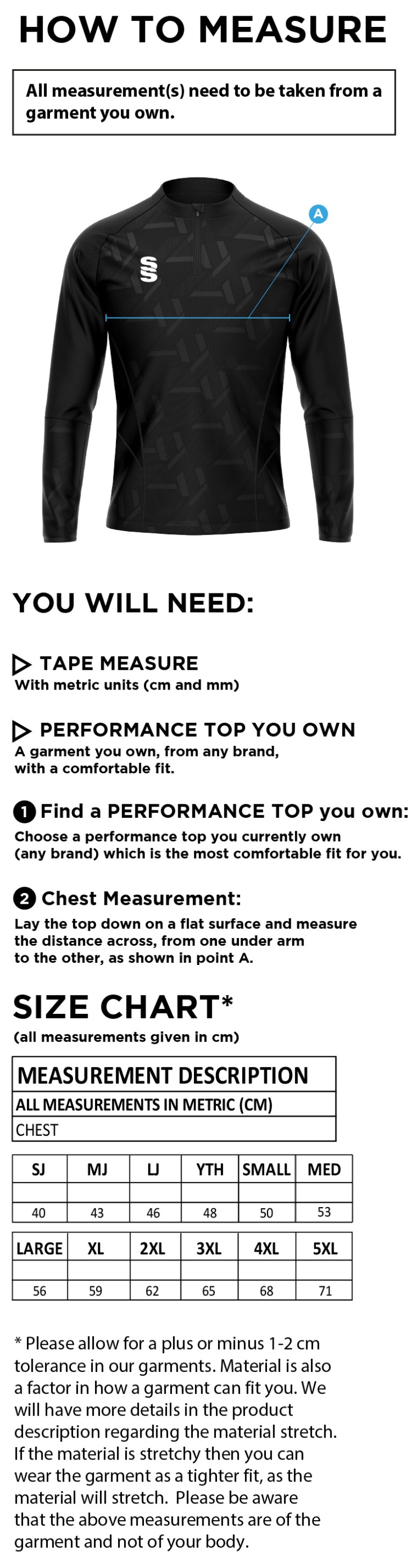 Staff - Impact 1/4 Zip Performance Top - Men's/Unisex Fit - Size Guide
