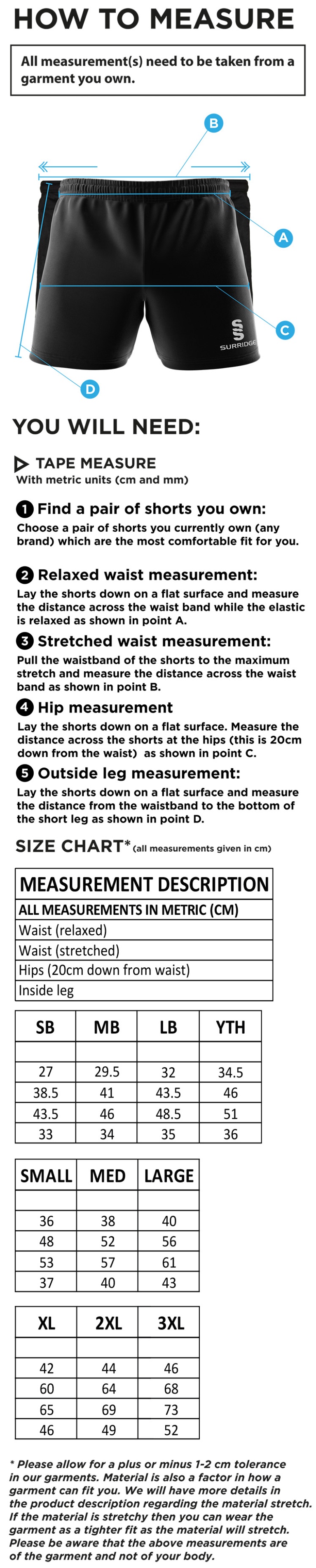 Staff - Performance Gym Short - Unisex Fit - Size Guide