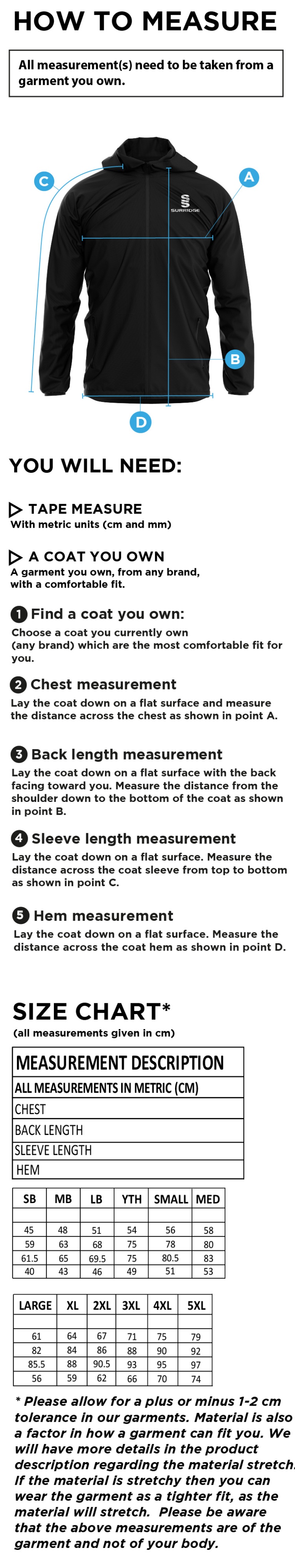 Staff - Dual Full Zip Training Jacket - Unisex Fit - Size Guide