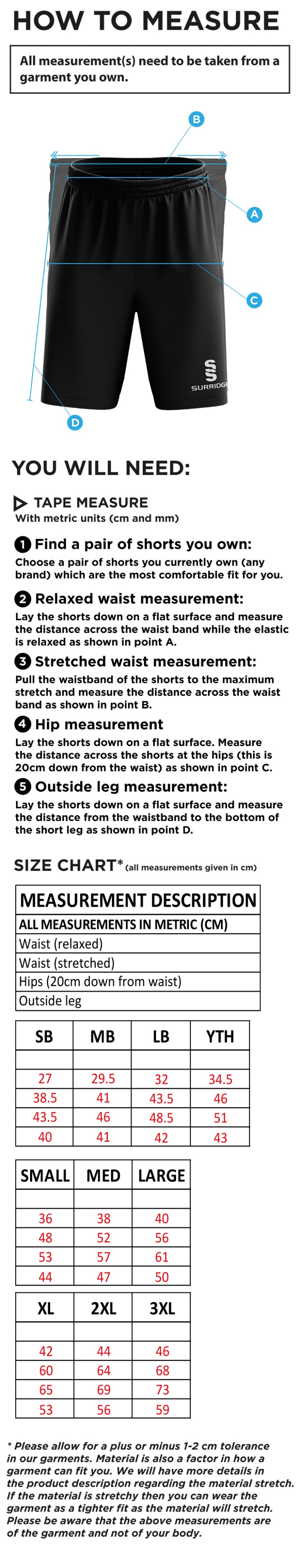Staff - Blade Shorts - Men's/Unisex Fit - Size Guide