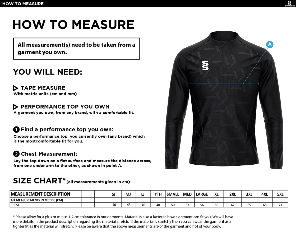 Players - Impact 1/4 Zip Performance Top - Unisex Fit - Size Guide