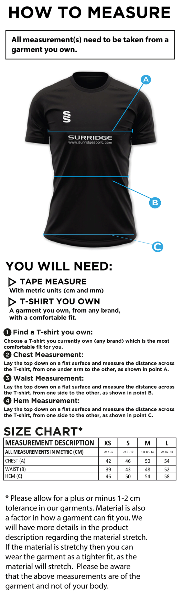 Players - Impact T-Shirt - Girls/Ladies Fit - Size Guide